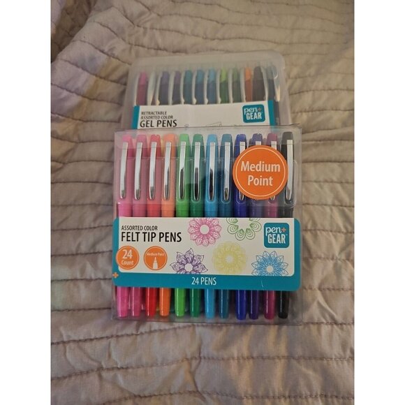 Pen+Gear Lot Of 2 24 Count Each Assorted Color Gel Pens & Felt Tip Pens - Picture 1 of 7